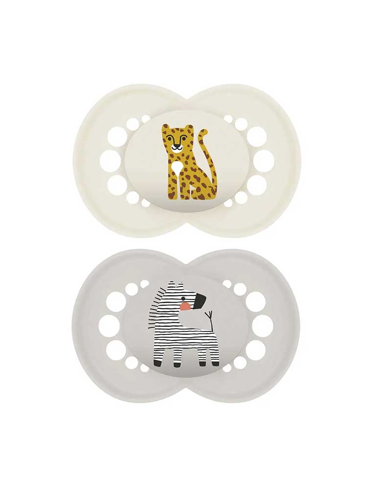 MAM Sucette Original Animaux - 18+ Mois - Silicone - X2 - Modèle : Guépard et Zèbre
